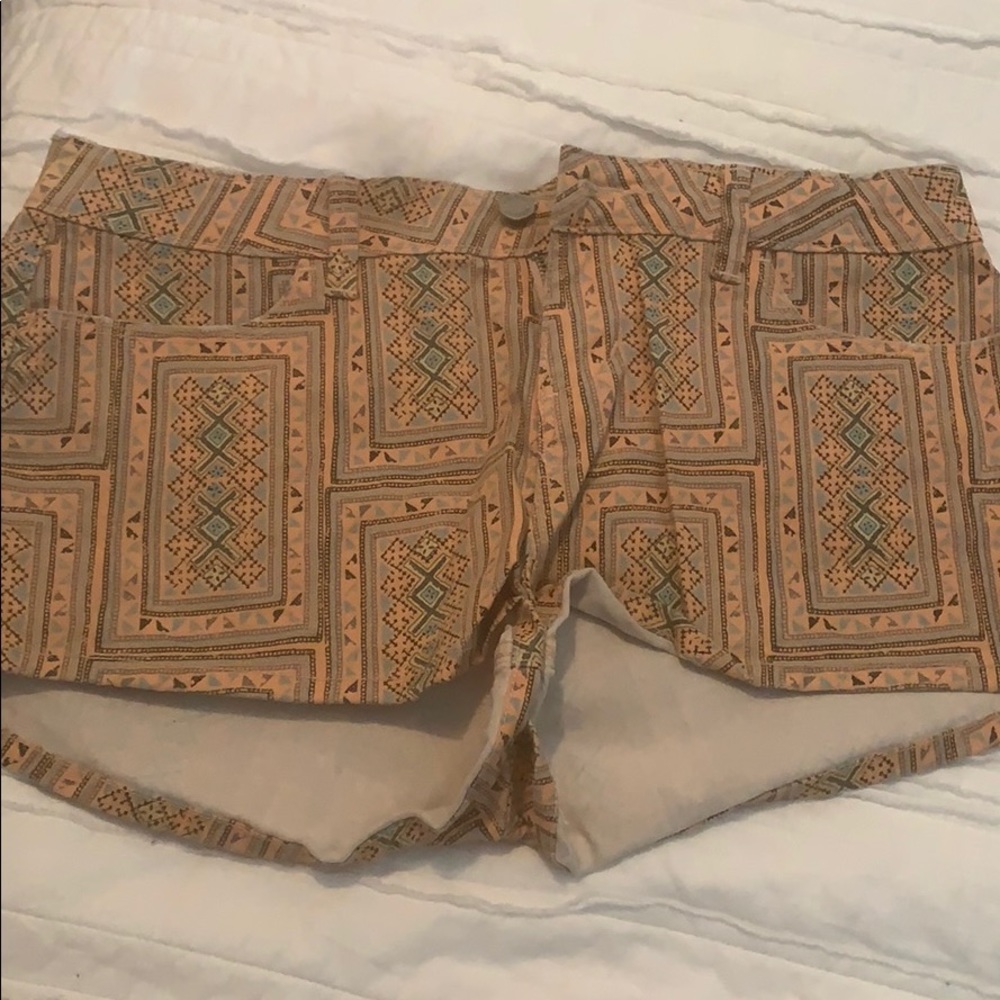 Orange and aqua aztec print shorts